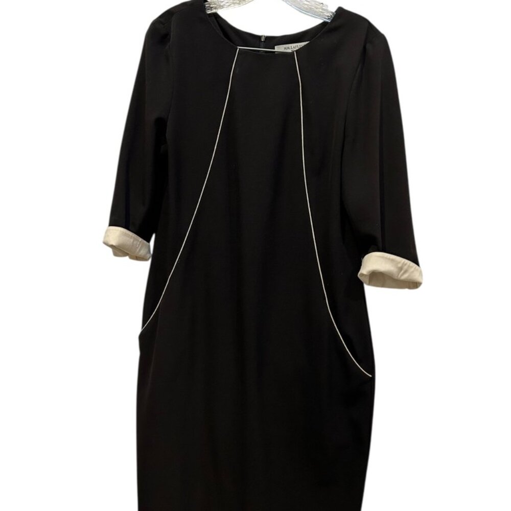 MM La Fleur black bone cream trim piping Audrey Hepburn shift dress 8